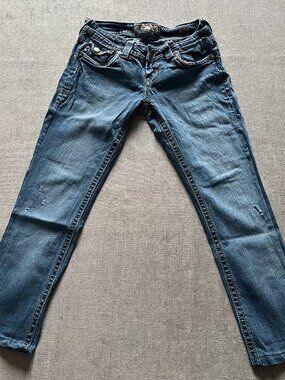 MEK Denim Portland Bootcut Jeans Women 26x34 Blue Distressed Casual Stretch USA